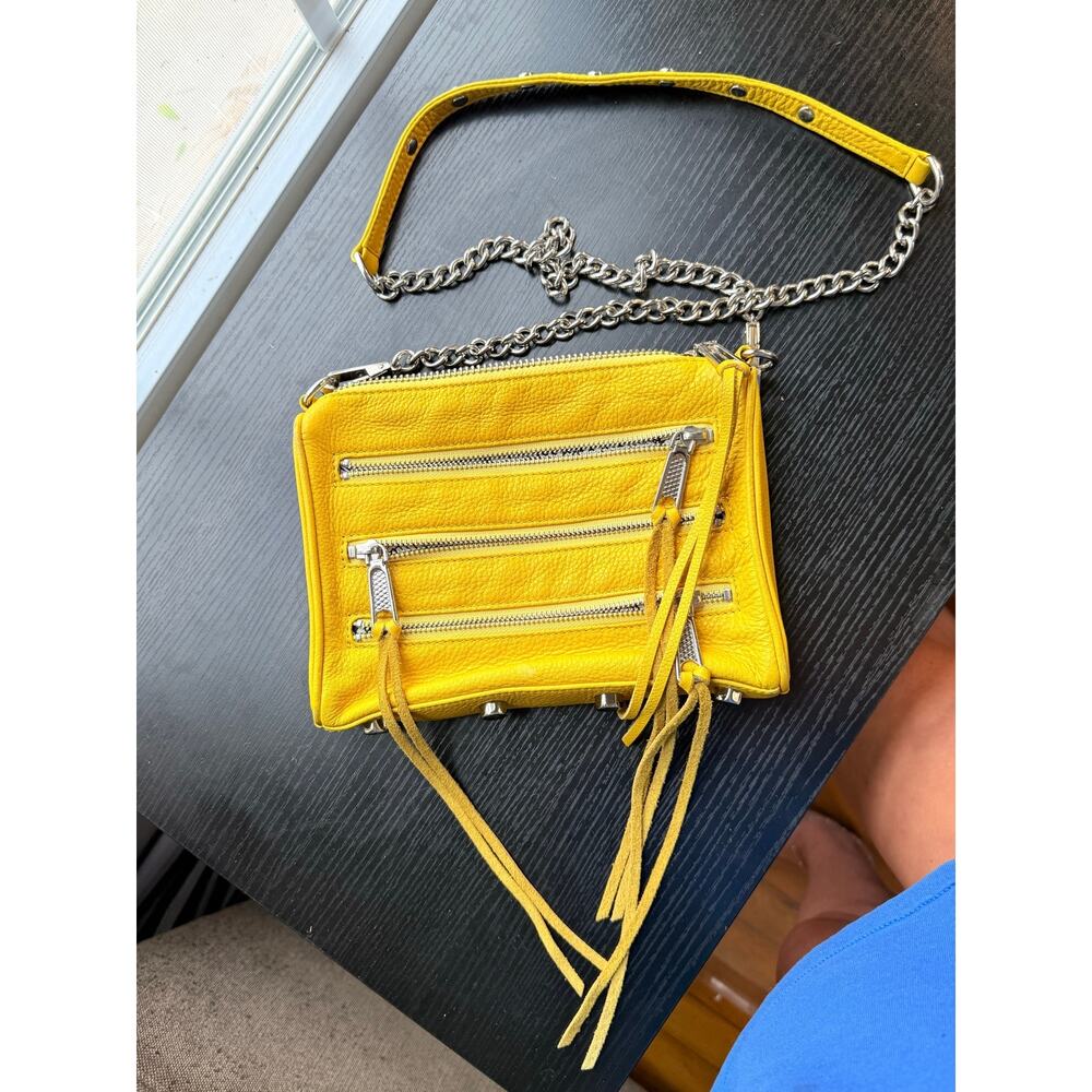 Rebecca Minkoff 3-Zip Mini MAC Yellow Pebbled Leather Crossbody Statement Bag